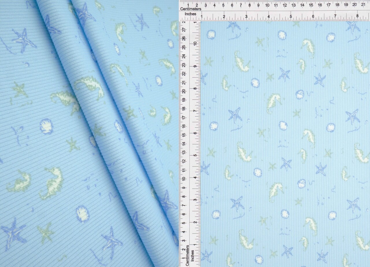 1 Yard Ocean Theme Cotton Feel Rib Knit Fabric 58/59 Inch Wide 2x2 Stretch Rib for Kidswear & DIY Sewing